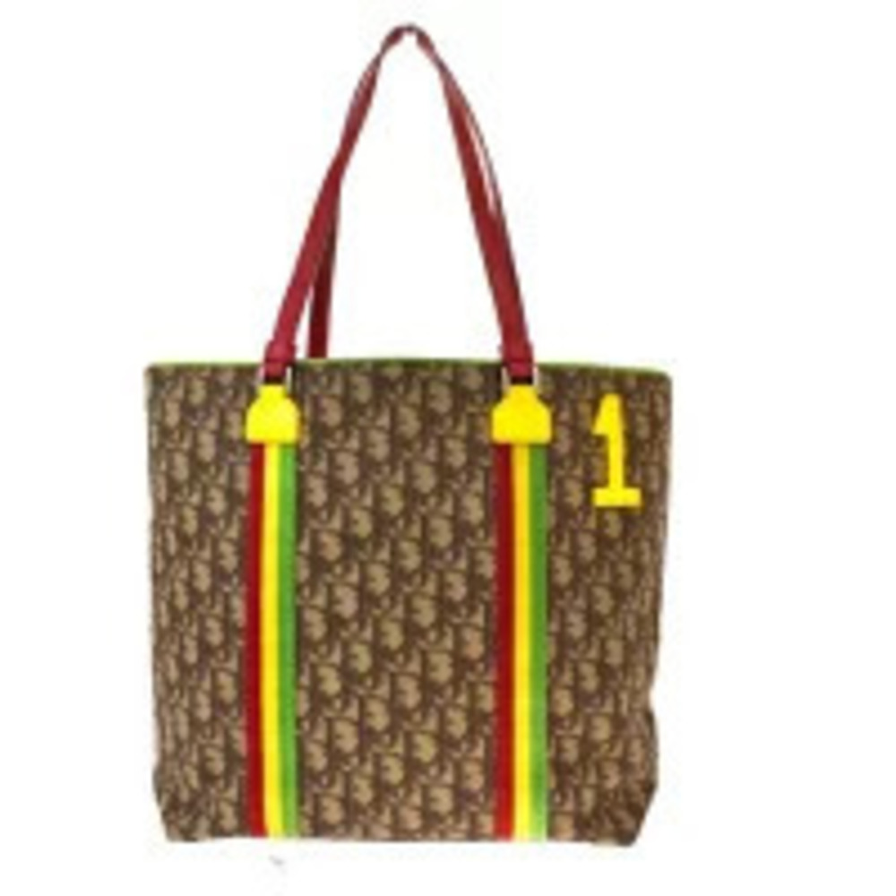 Christian Dior Trotter Tote Bag Shoulder Rasta Brown Leather